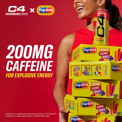 C4 Energy Drink x Grape Popsicle, Carbonated Sugar Free Pre Workout Performance Drink with no Artificial Colors or Dyes, 16 Oz, Pack of 12