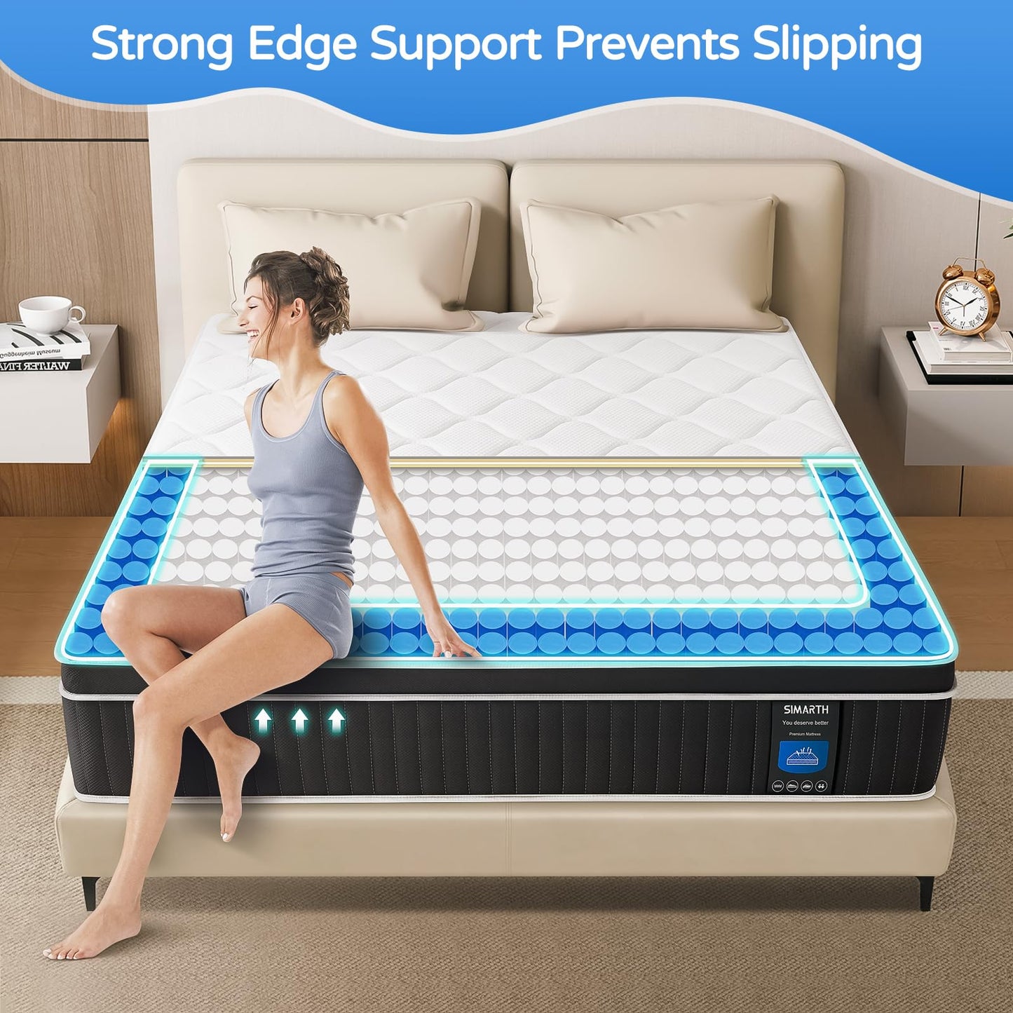 SIMARTH 12 Inch Full Size Mattress in a Box, Upgrade Strengthen Hybrid Full Mattresses with Memory Foam and Individually Pocketed Springs for Support and Pressure Relief, Medium Firm