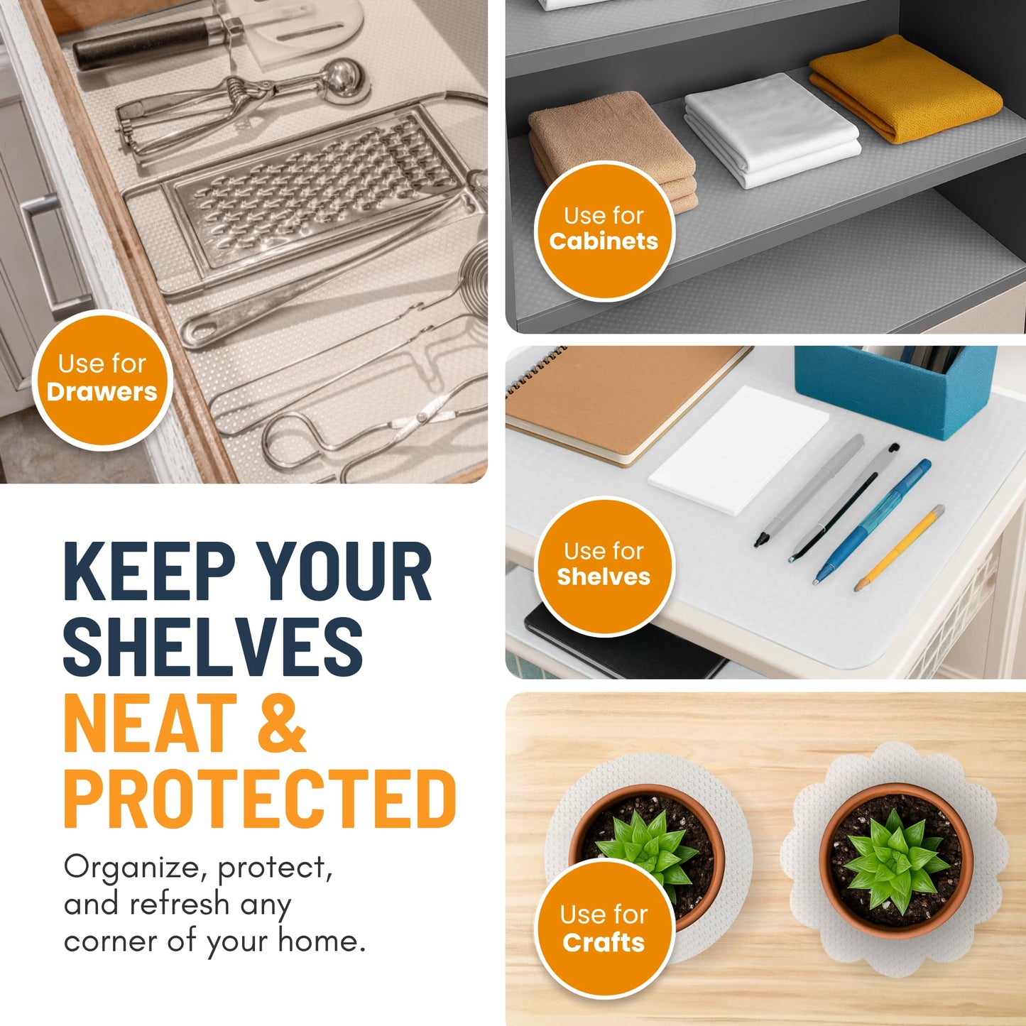 Refrigerator Liners for Shelves (8 Pack) by Linda’s Essentials - Non-Adhesive Drawer and Shelf Liner, BPA-Free Fridge Mats for Kitchen & Cabinets, Easy to Clean, Ideal Household Essentials (Clear)