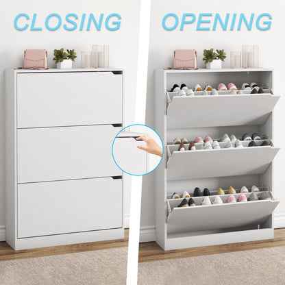 BORNOON Shoe Cabinet with 3 Flip Drawers, Hidden Wood Shoe Cabinet,Freestanding Shoe Storage Cabinet for Entryway Hallway.White. 47.2" H*31.5" W*9.45" D.