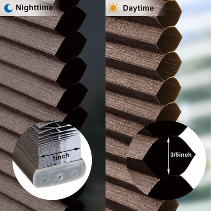 LazBlinds Cordless Cellular Shades, No Tools No Drill Blackout Honeycomb Shades Pleated Blinds for Windows, 37" W x 64" H, Dark Coffee