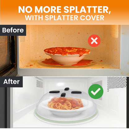 HOVER COVER Magnetic Splatter Cover, 12-Inch Clear BPA-Free Food Lid, Vented Plate Guard with Steam Vents, Anti-Splash Microwave Lid, Dishwasher Safe, Space-Saving Magnetic Storage - Onyx Black