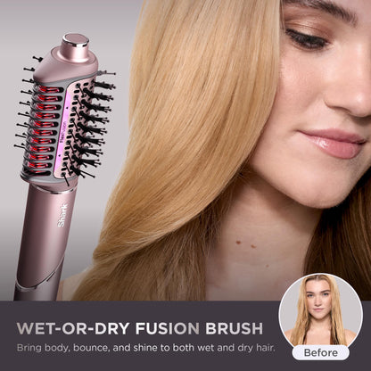 Shark FlexFusion Hair Straightener & Powerful Hair Dryer with Fusion Hair Brush, Ceramic Air Styler with Auto-Wrap Curlers & Concentrator, Ceramic Plates, Cosmic Blush HD641S