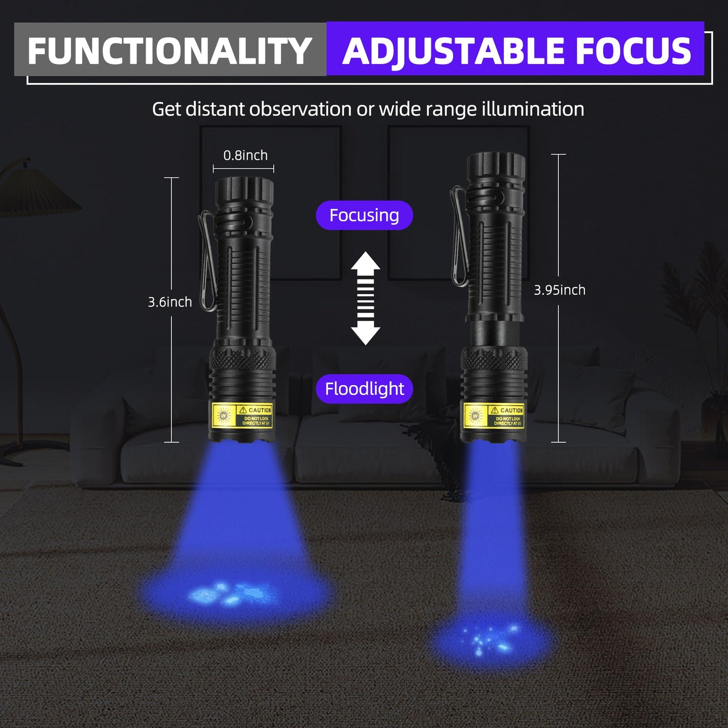 DARKBEAM 365nm UV Flashlight Black Light, Mini but Powerful Blacklight USB- C Rechargeable, Focusable Woods Lamp Water Resistant, Detector for Pet Urine, AC Leak Detection, Curing Resin