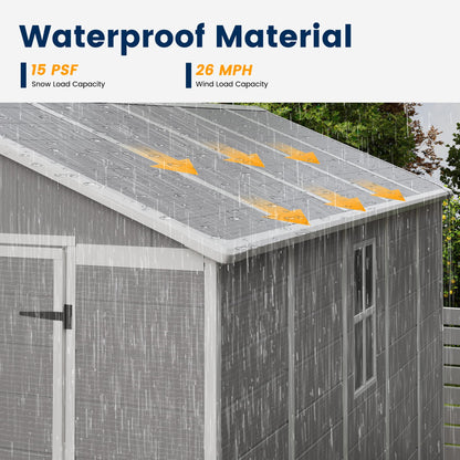 UDPATIO Storage Shed 8 x 10 FT, Resin Outdoor Garden Sheds with Floor Plastic Patio Outdoor Storage with Lockable Door for Tool, Bike, Garbage Gray White