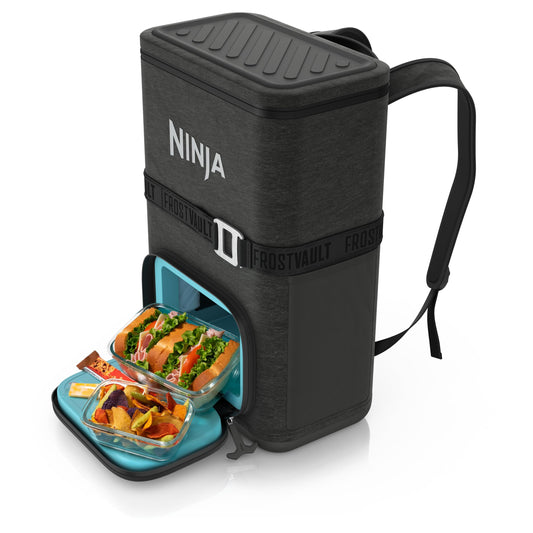 Ninja | Backpack Cooler | FrostVault Go 24 Can Soft Cooler | Leakproof Zipper with Built in Can Opener, 2 Ice Packs & Dry Storage Drawer | for Hiking, Camping & More | Charcoal Gray | FF124CG