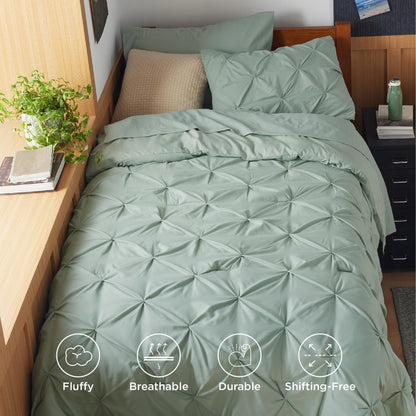 Bedsure Twin XL Comforter Set - Extra Long 5 Pieces Dorm Bedding Sets, GentleSoft™ Pinch Pleat Sage Green Bed in a Bag with Pintuck Comforter, Sheets, Pillowcase & Sham