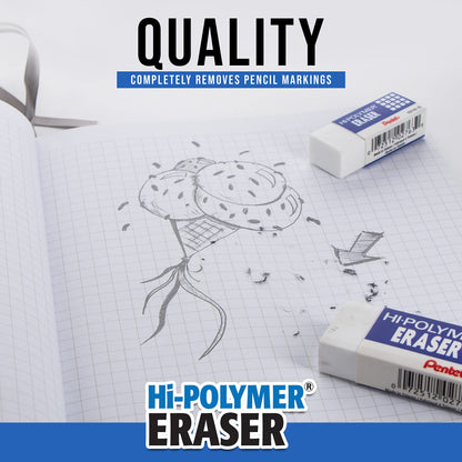 Pentel Hi-Polymer Block Eraser, White, 10/Box (ZEH10PC10)
