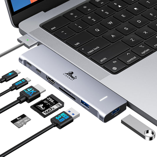 USB C Hub Adapter for MacBook Pro/Air M1 M2 M3 2023 2022 2021 13" 15" 16", 7-in-2 Multiport HDMI MacBook Accessories Dongle with Thunderbolt 3, 4K HDMI, USB C 3.0, 2 USB 3.0, SD & microSD Card Reader