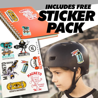 Magneto Complete Skateboard Maple Wood - ABEC 5 Bearings - Double Kick Concave Deck - Kids Skateboard - for Beginners, Teens & Adults (Free Stickers Included)