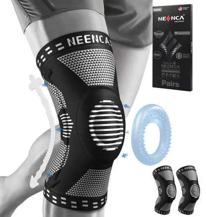 NEENCA 2 Pack Knee Braces for Knee Pain, Compression Knee Sleeves with Patella Gel Pad & Side Stabilizers, Knee Support for Meniscus Tear, Arthritis, Joint Pain, ACL, Runner, Workout- FSA/HSA APPROVED
