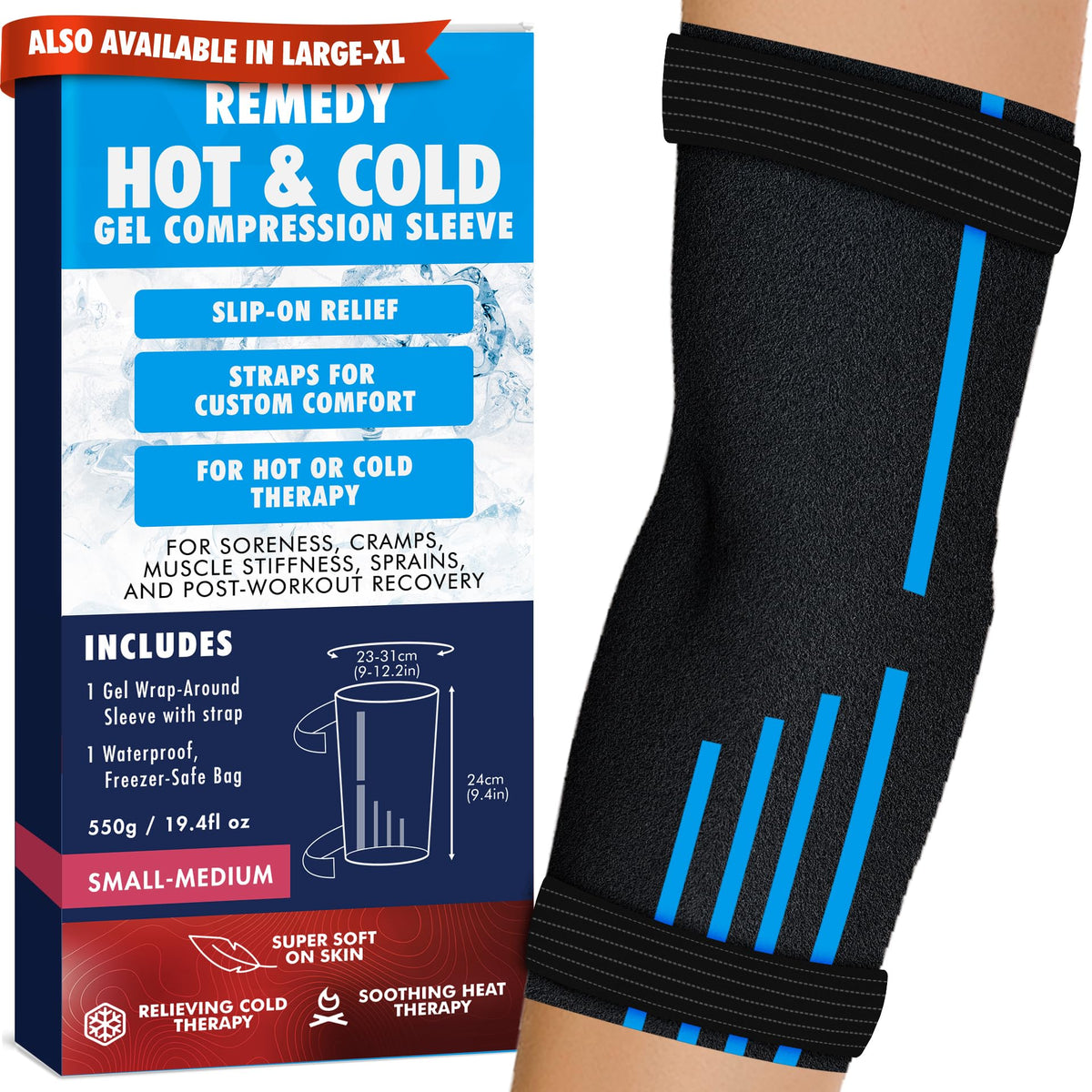 Perfect Remedy Freeze Sleeve - Hot & Cold Arm Ice Pack Wrap Compression - Tennis Elbow Cold Pack Compression for Support in Injuries - Ice Sleeve for Knee, Elbow (Small-Medium)