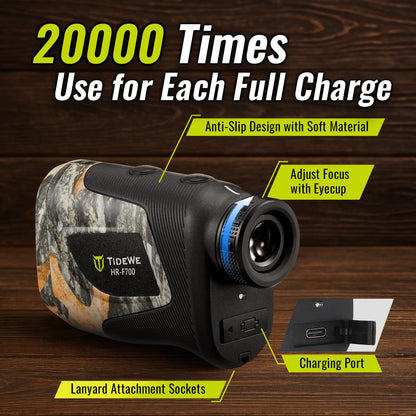 TIDEWE Hunting Rangefinder with Rechargeable Battery, 700Y Camo Laser Range Finder 6X Magnification, Distance/Angle/Speed/Scan Multi Functional Waterproof Rangefinder with Case