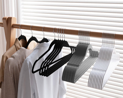 GETORO Velvet Hangers 30 Pack, Non Slip Space Saving Clothes Hangers with Metal Hooks, Black Felt Hangers, Heavy Duty Flocked Hanger, 17.5”W x 0.2”D x 9.25”H