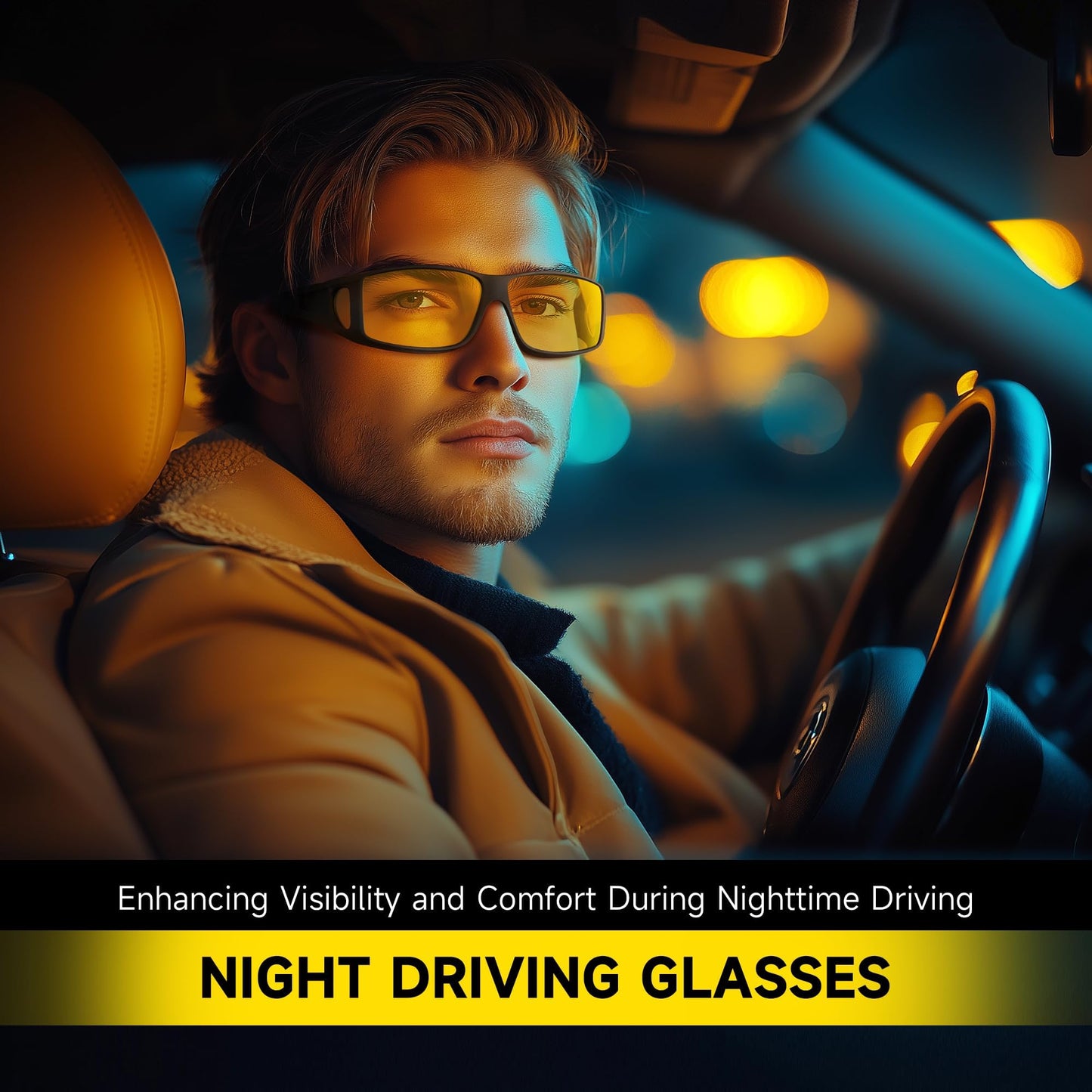 Reglaaly Night Vision Glasses for Men - Drive Bright Anti-glare Polarized Night Driving Glasses for Women Men