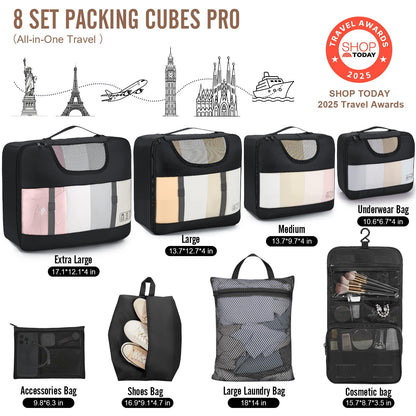 Veken 10 Set/8 Set Packing Cubes for Travel Essentials, Suitcase Organizer Bags in 4 Sizes, Carry-On Luggage Accessories with Laundry & Toiletry Bag, Airplane Must-Have, Road Trip & Camp Gifts for Men