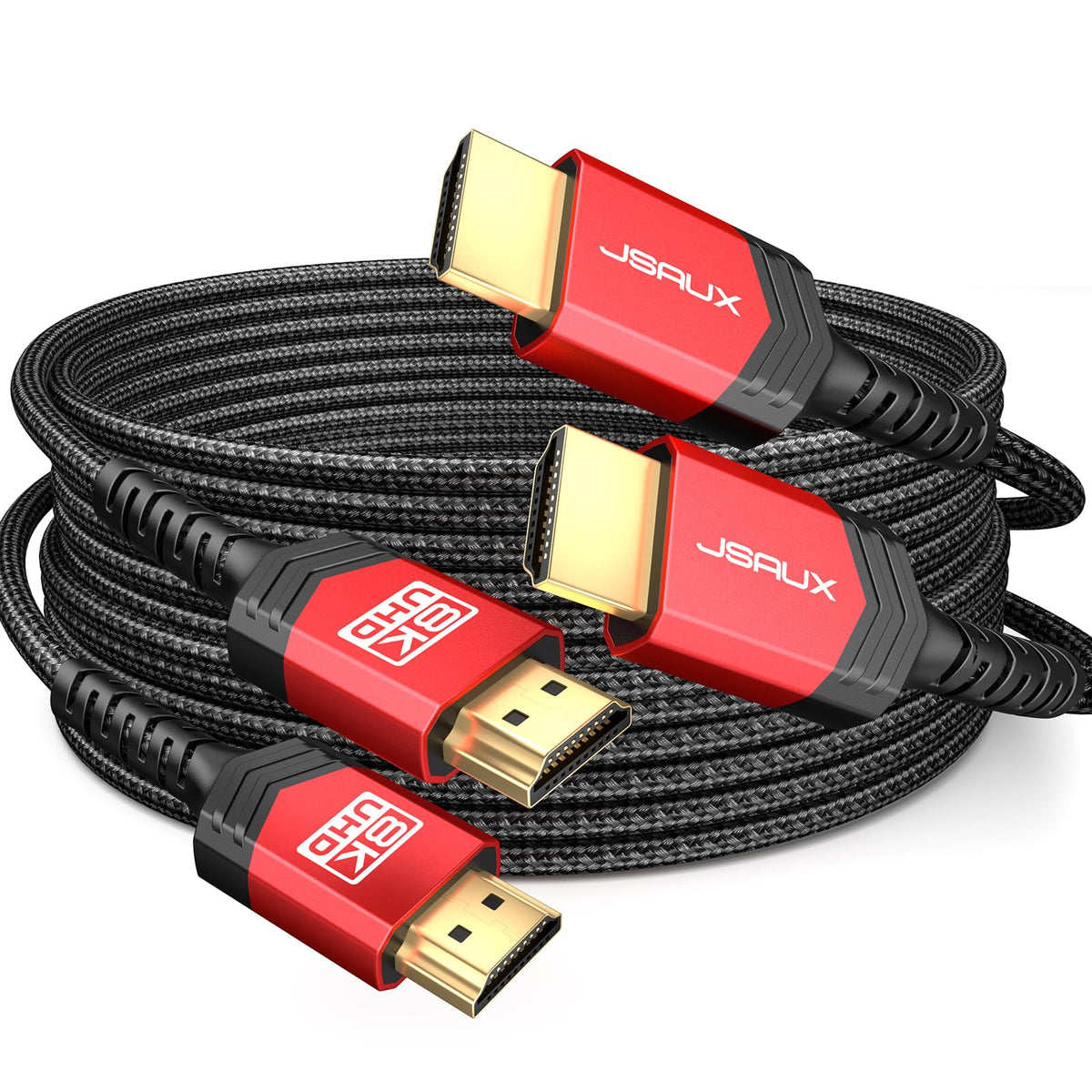 JSAUX 8K HDMI Cables 2.1 10FT 2-Pack 48Gbps Ultra High Speed Cords(8K@60Hz 7680x4320, 4K@120Hz) eARC HDR10 HDCP 2.2 & 2.3 3D, Compatible with PS5/PS4/X-Box/Roku TV/HDTV/Blu-ray/LG/Samsung QLED