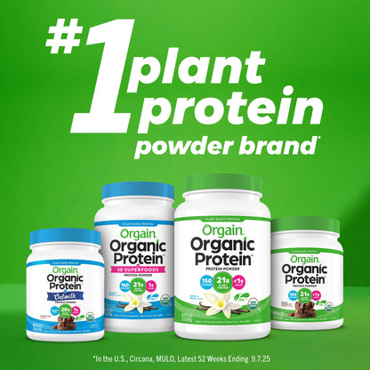 Orgain Organic Vegan Protein Powder, Vanilla Bean - 21g Plant Based Protein, 4g Prebiotic Fiber, No Lactose Ingredients, No Added Sugar, Non-GMO, For Shakes & Smoothies, 1.02 lb (Packaging May Vary)