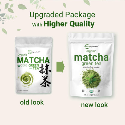 Micro Ingredients Organic Matcha Green Tea Powder, 1 lb | First Harvest, Culinary Grade from Japan | 100% Pure & Unflavored | Great for Tea, Latte & Smoothies | Non-GMO, No Sugar, Eco-Friendly Packaging
