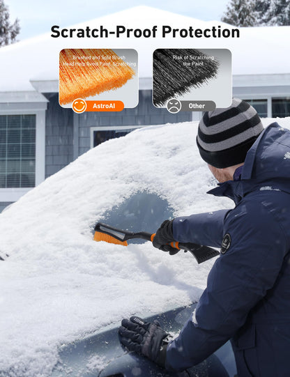 AstroAI 2 Pack 27" Snow Brush and Ice Scrapers for Car Windshield, Detachable Snow Scrapers with Ergonomic Foam Grip for Cars, Trucks, SUVs (Heavy Duty ABS, PVC Brush, Orange)