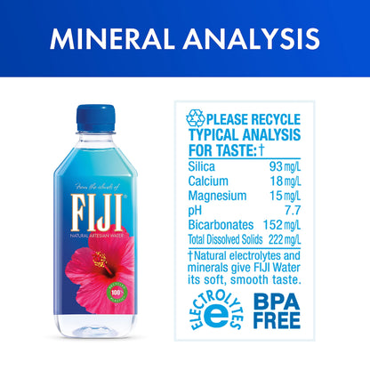 FIJI Natural Artesian Bottled Water 500mL / 16.9 Fl Ounce (Pack of 24) - 100% Natural Electrolytes