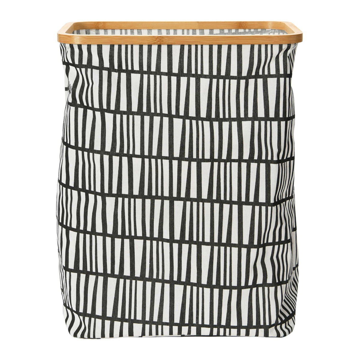 Household Essentials Bamboo Rimmed Rectangular Krush Hamper with Cutout Handles, Black and White