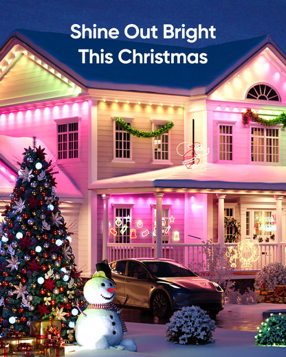 eufy Permanent Outdoor Lights E22, 100ft+ 50ft kit (Total 150ft) with 90 Triple-LED Lights, Smart RGBWW, Up to IP67 Waterproof, AI Lighting Themes for Halloween, Christmas, Links with Cameras, White