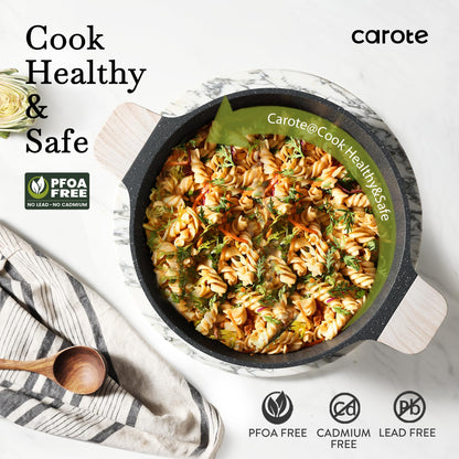 CAROTE Nonstick Pots and Pans Set, Cookware Set Induction Kitchen Cooking Set w/Stock pot & Saucepans, CLassic Black 13pcs