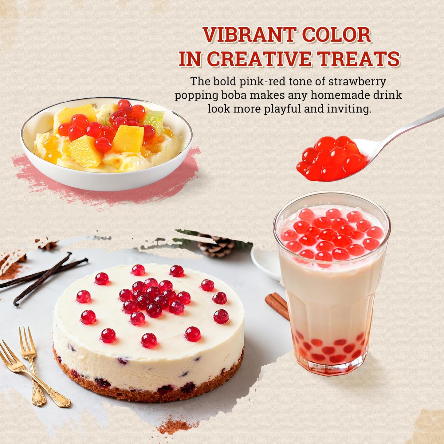 52USA Strawberry Popping Boba (500g), Popping Pearls for Bubble Tea, Beverages, Sweets, Ice Cream, Shakes, Desserts & Smoothies Topping, 1.1 Pound (Pack of 1)