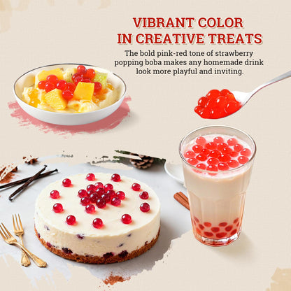 52USA Strawberry Popping Boba (500g), Popping Pearls for Bubble Tea, Beverages, Sweets, Ice Cream, Shakes, Desserts & Smoothies Topping, 1.1 Pound (Pack of 1)