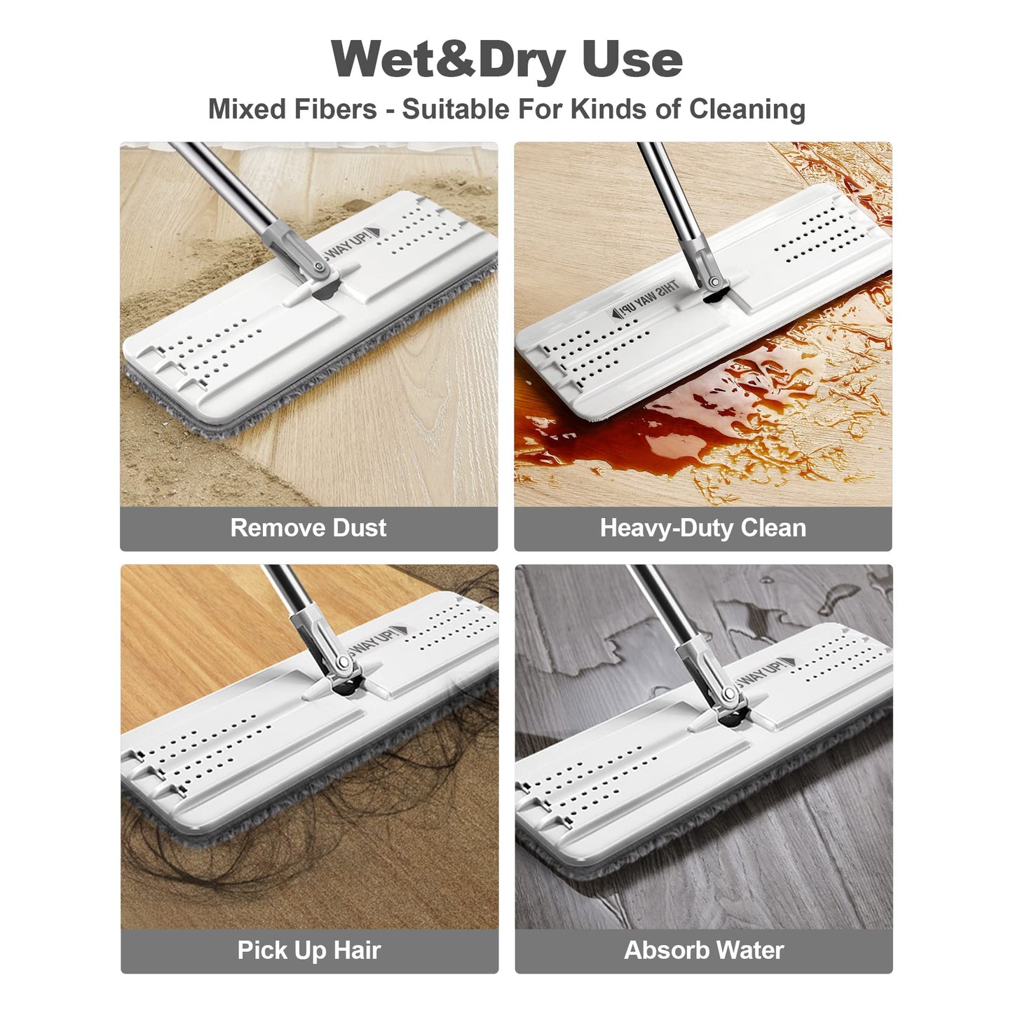 JOYMOOP Mop and Bucket with Wringer Set, Hands Free Flat Floor Mop and Bucket, with 3 Washable Microfiber Pads, Wet and Dry Use, Floor Cleaning System