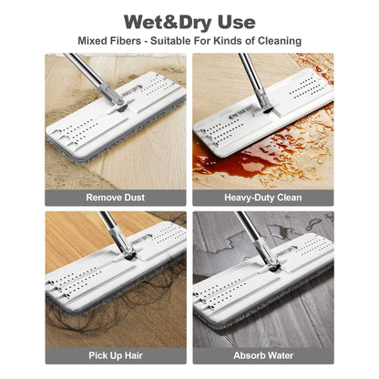 JOYMOOP Mop and Bucket with Wringer Set, Hands Free Flat Floor Mop and Bucket, with 3 Washable Microfiber Pads, Wet and Dry Use, Floor Cleaning System