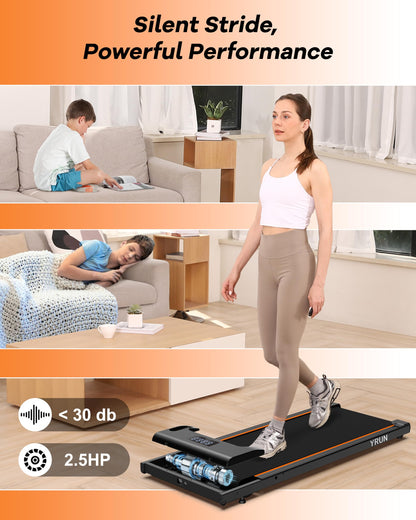 YRUN Walking Pad Under Desk Treadmill for Home and Office, Portable Small Treadmill 2.5HP Super Quiet Brushless Motorized Walking Jogging Running Machine with Remote Control