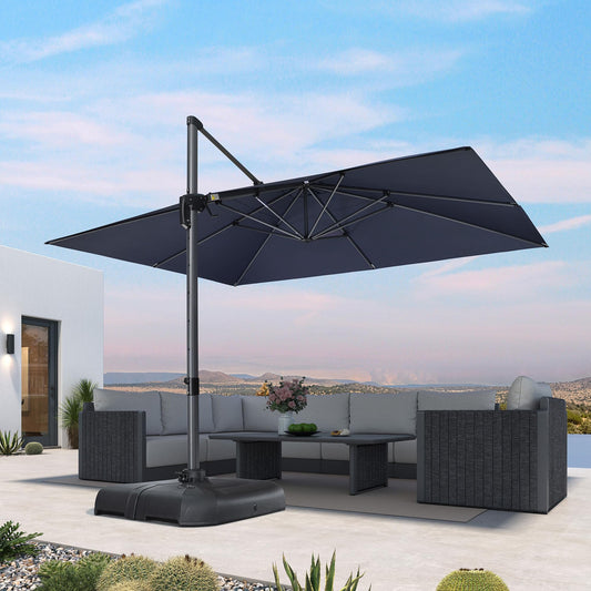 PURPLE LEAF 10' X 13' Patio Umbrella Outdoor Cantilever Rectangle Umbrella Aluminum Offset Umbrella with 360-degree Rotation for Garden Deck Pool Patio, Navy Blue