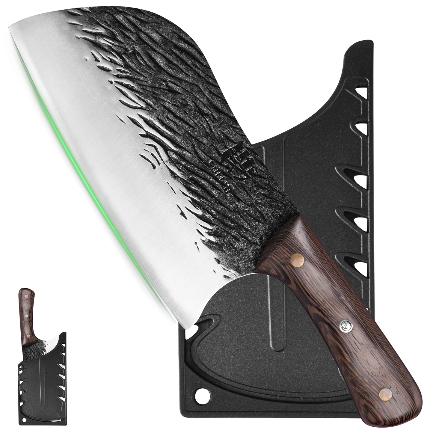 FULLHI Butcher Knife, Multi-color Wood Handle Full Tang Chef Knife with Sheath, High Carbon Steel Meat Slicing Kitchen Knife for Outdoor, Camping BBQ (Brown, Serbian Chef Knife)