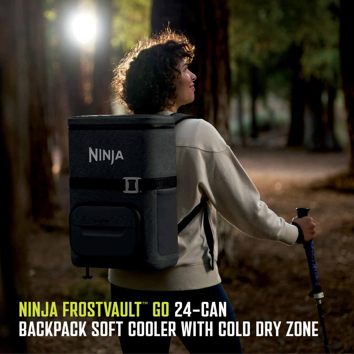 Ninja | Backpack Cooler | FrostVault Go 24 Can Soft Cooler | Leakproof Zipper with Built in Can Opener, 2 Ice Packs & Dry Storage Drawer | for Hiking, Camping & More | Charcoal Gray | FF124CG