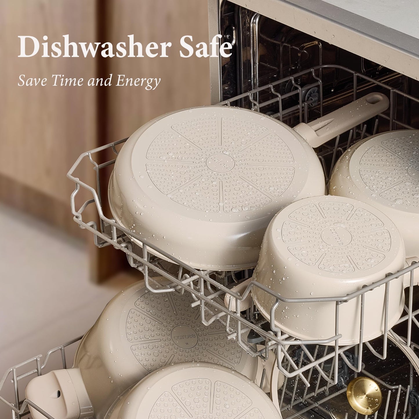 CAROTE Ceramic Cookware Set Nonstick, 14pcs Pots and Pans Set Nonstick, Non-Toxic & PFAS-Free, Dishwasher, RV/Camping Cookware Set, Cooking Pots with Lids, Light Taupe