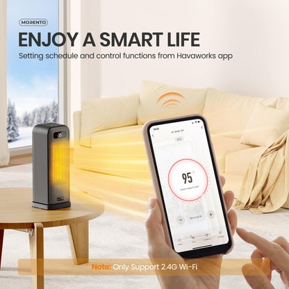 MORENTO Space Heaters for Indoor Use, Smart Space Heater, Wi-Fi & Voice Control, Portable Heater with Thermostat, 1500W Electric Heater, 12H Timer, Quiet Space Heater for Office Bedroom Home (Black)