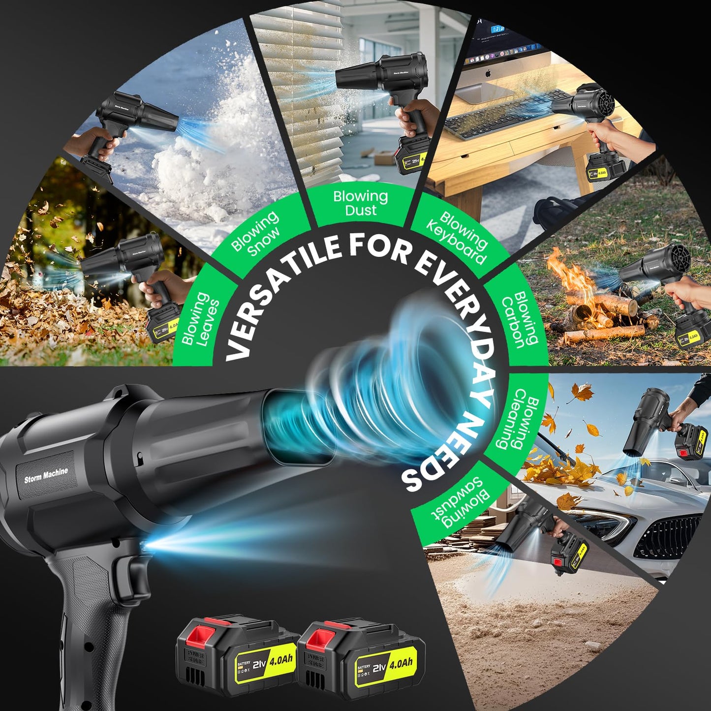 Electric-Cordless-Leaf-Blower - 400000RPM Handheld Leaf Blower - 2 X 4.0Ah Batteries and Charger Included, Lightweight Leaf Blowers for Patio Cleaning