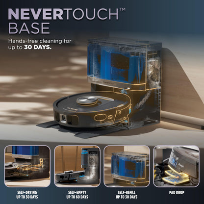 Shark Robot Vacuum & Mop Combo, PowerDetect NeverTouch, Self-Emptying & Self-Refilling, 60-Day Debris Capacity, 30-Day Refill Tank, Pad Dry, 5 Intelligent PowerDetect Cleaning Technologies, RV2820YE