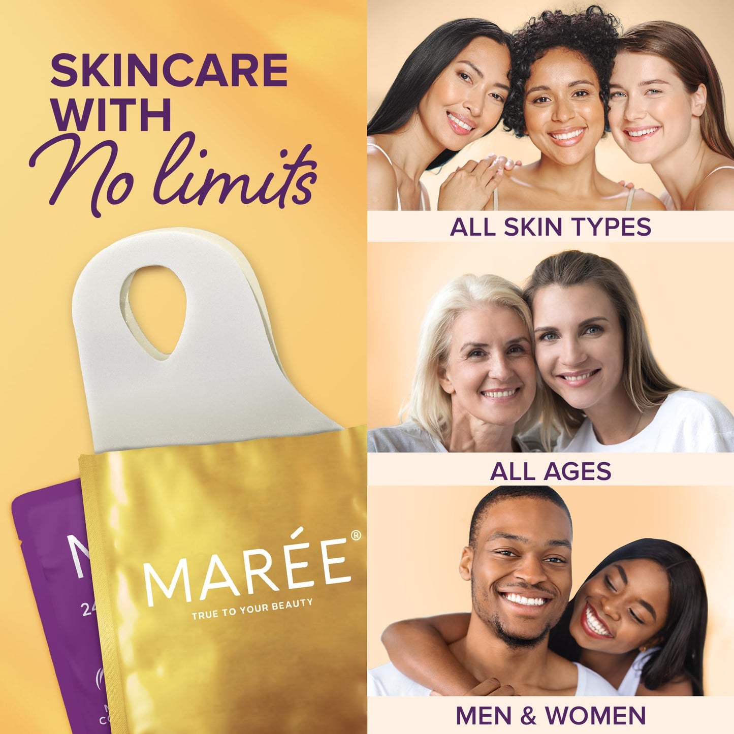 MAREE Collagen Facial Mask with Hyaluronic Acid - Hydrating Face Masks Skincare - Mascarillas Faciales For Women Skin Care - Gold, 5 Count
