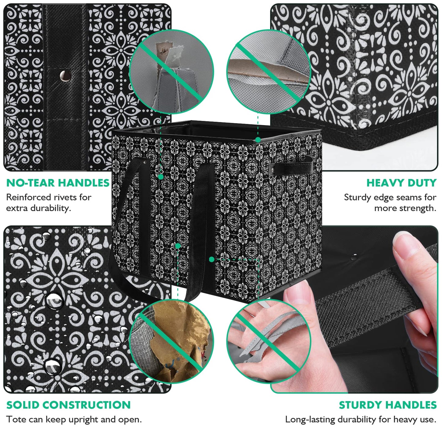 WISELIFE Reusable Grocery Bags [4 Pack],Large Grocery Tote Bag Water Resistant Shopping Bags Foldable Grocery Bag for Clothes,Shoes and Picnic,Black