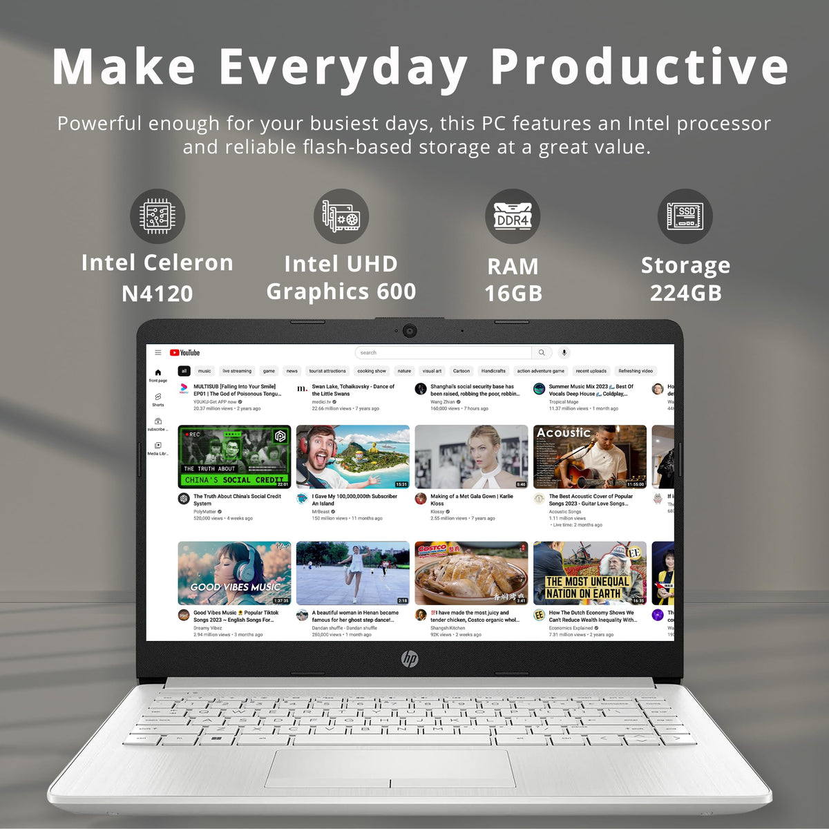 HP Stream 14" HD Lightweight Laptop, Intel Celeron N4120, 16GB RAM, 224GB Storage(64GB eMMC + 160GB Docking Station), Intel UHD Graphics, HD Webcam, 1 Year Office 365, WiFi, Bluetooth, Win 11s, Silver