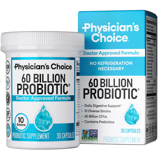 Physician's Choice Probiotics 60 Billion CFU - 10 Strains + Organic Prebiotics - Immune, Digestive & Gut Health - Supports Occasional Constipation, Diarrhea, Gas & Bloating - for Women & Men - 30ct