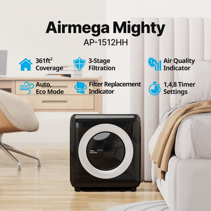 Coway AP-1512HH Mighty Air Purifier with True HEPA and Eco Mode, black/silver, 16.8 x 18.3 x 9.6