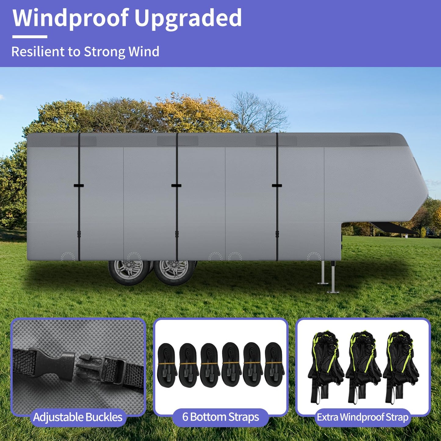 Umbrauto 5th Wheel RV Cover Upgraded 7 Layers Top Anti-UV Waterproof Breathable Camper Covers Fits 31' - 34' Travel Trailer Motorhome with 2Pcs Extra Straps & Gutter Covers