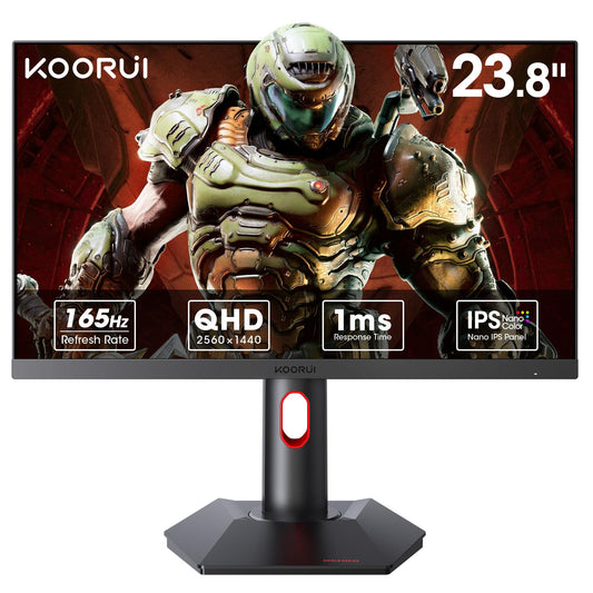 KOORUI Gaming Monitor, QHD 24" Nano IPS Monitor, 1440P 165Hz Computer Monitor, 1ms 2K PC Monitor, 100% sRGB, Adaptive Sync, Height/Tilt/Pivot Adjustment, HDMI, DisplayPort, GP01