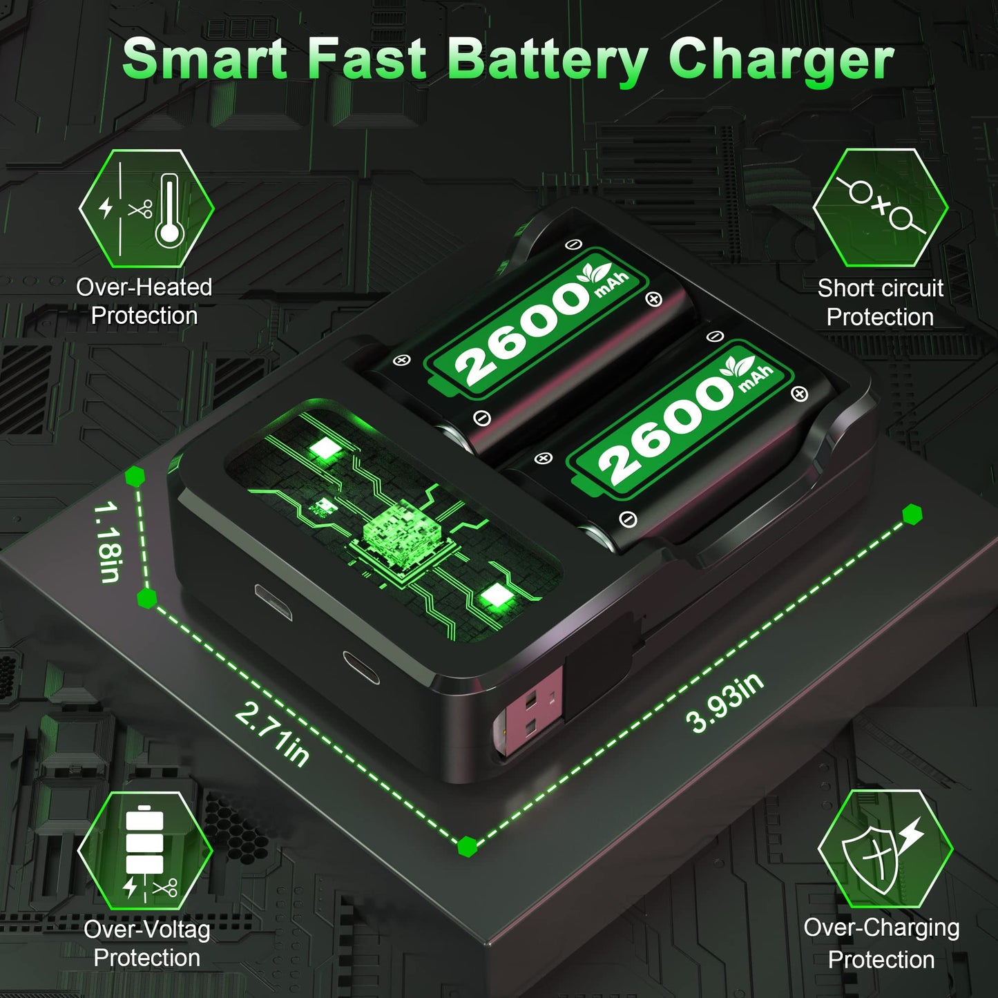 Rechargeable Battery Packs for Xbox Series X|S/Xbox One, Ponkor 4x2600mAh Batteries with High-Speed Charging Station for Xbox One S/Xbox One X/Xbox One Elite Controller