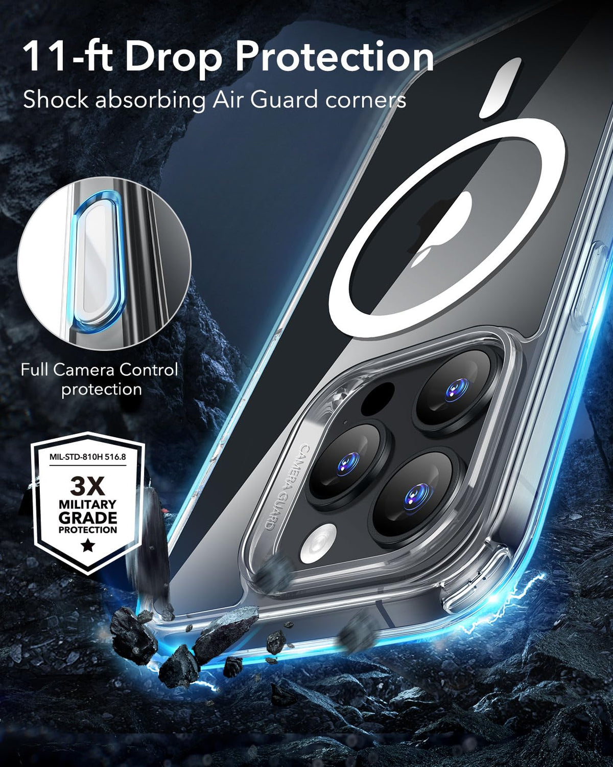 ESR for iPhone 16 Pro Case, Camera Control, Compatible with MagSafe, Shockproof Military-Grade Protection, Magnetic Phone Case for iPhone 16 Pro, Classic Hybrid Case (HaloLock), Clear