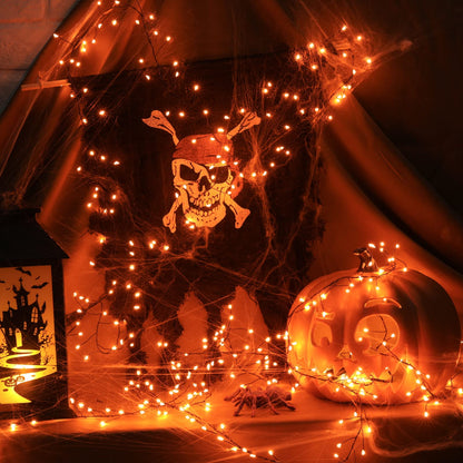 Halloween Fairy Lights Plug in, 10Feet 200 LEDs Firecracker String Lights with Remote, Cluster String Lights for Ceiling Bedroom Wreath Garland Window Bar Haunted Theme Halloween Decoration, Orange